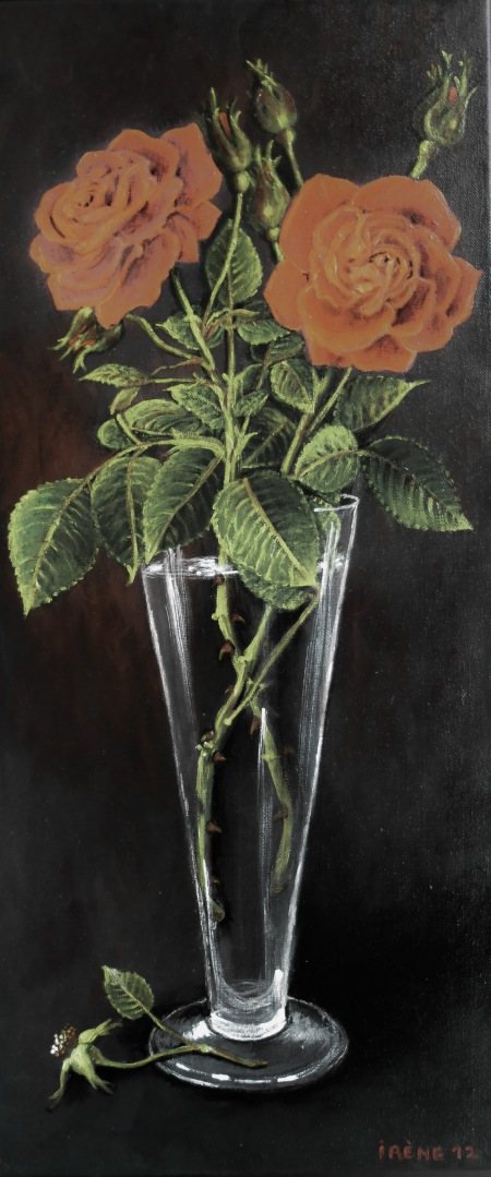 Deux roses rouges - acrylique sur toile - auteur créateur Irène Mids